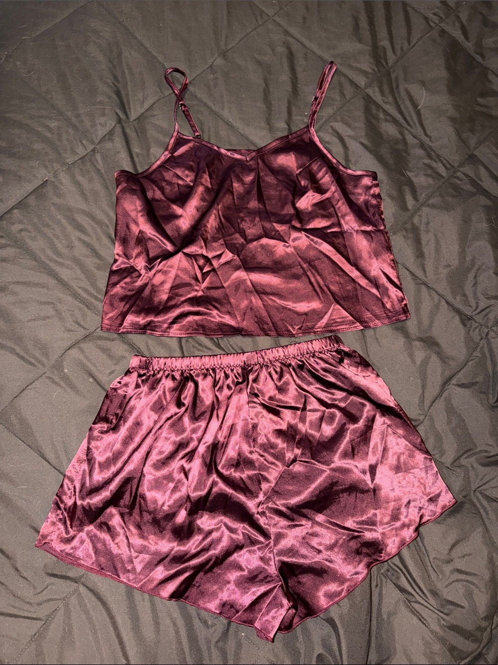 Satin Cami & Shorts Set in Burgundy